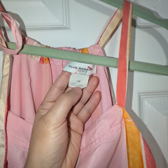 Club Monaco Amirra Halter Neck Dress Size 10 Striped Silk Tiered Midi Pink - Picture 4 of 5